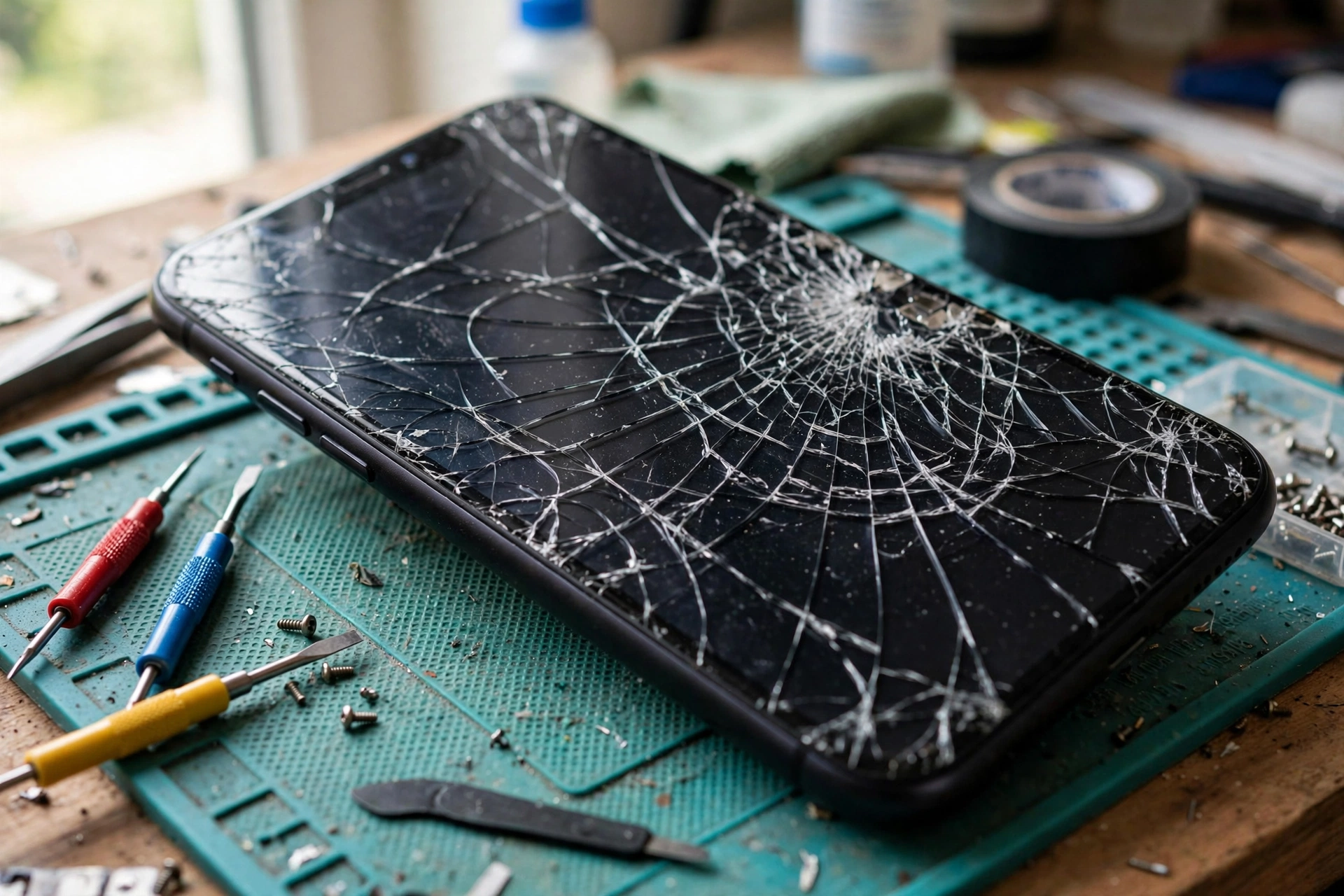 iPhone with cracked screen before repair